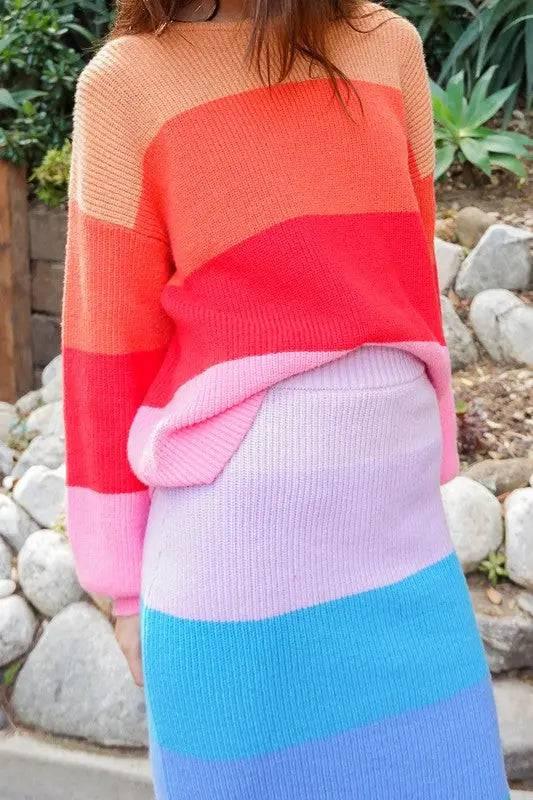 Rainbow striped oversized chunky knit sweater Sweaters