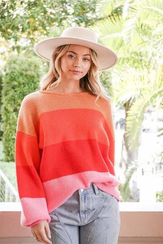 Rainbow striped oversized chunky knit sweater Sweaters