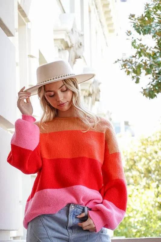 Rainbow striped oversized chunky knit sweater Sweaters