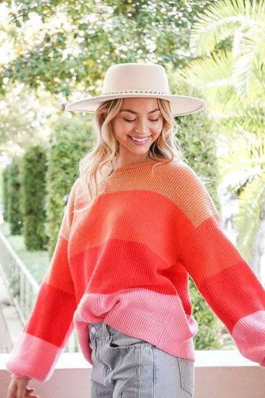 Rainbow striped oversized chunky knit sweater Sweaters