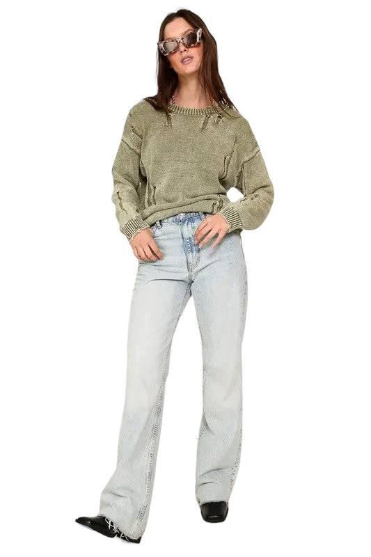 Distressed mineral wash cotton sweater Sweaters