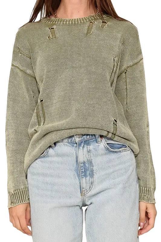 Distressed mineral wash cotton sweater Sweaters