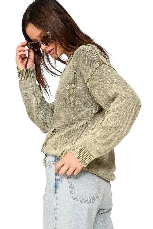 Distressed mineral wash cotton sweater Sweaters