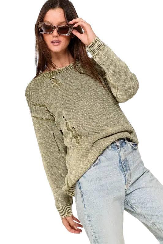 Distressed mineral wash cotton sweater Sweaters