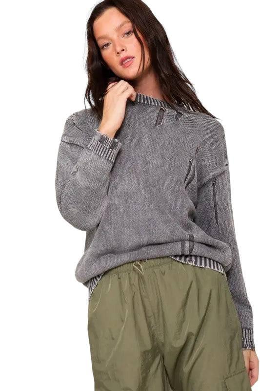 Distressed mineral wash cotton sweater Sweaters