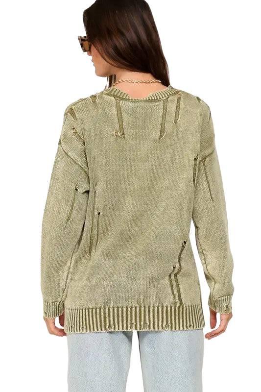 Distressed mineral wash cotton sweater Sweaters