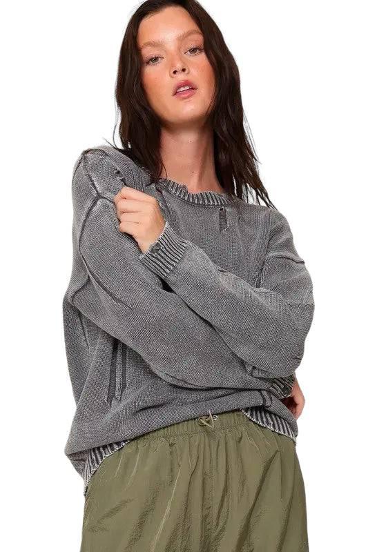 Distressed mineral wash cotton sweater Charcoal Sweaters