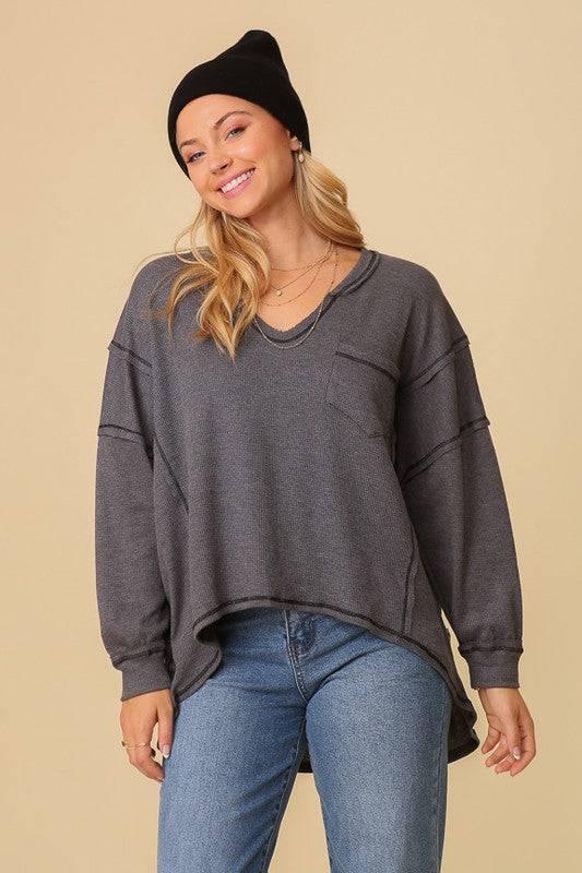 Oversized High-Low Thermal Top Shirts & Tops