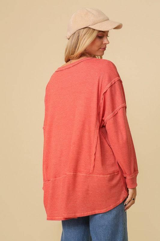 Oversized High-Low Thermal Top Shirts & Tops