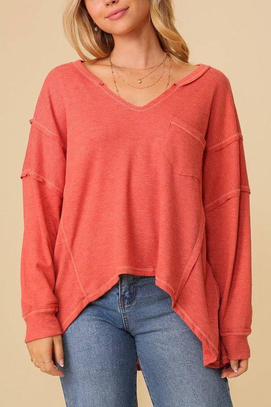 Oversized High-Low Thermal Top Shirts & Tops