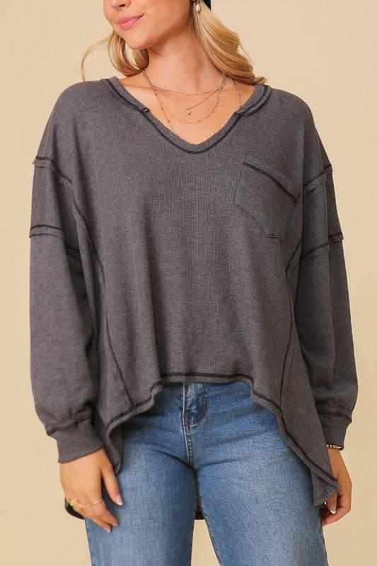 Oversized High-Low Thermal Top Shirts & Tops