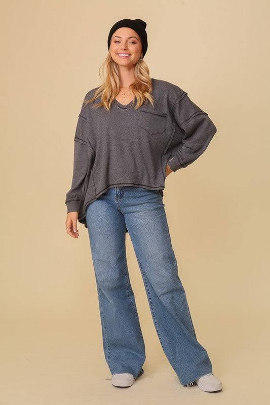 Oversized High-Low Thermal Top Shirts & Tops