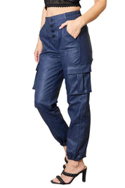 High waist vegan leather cargo joggers Pants