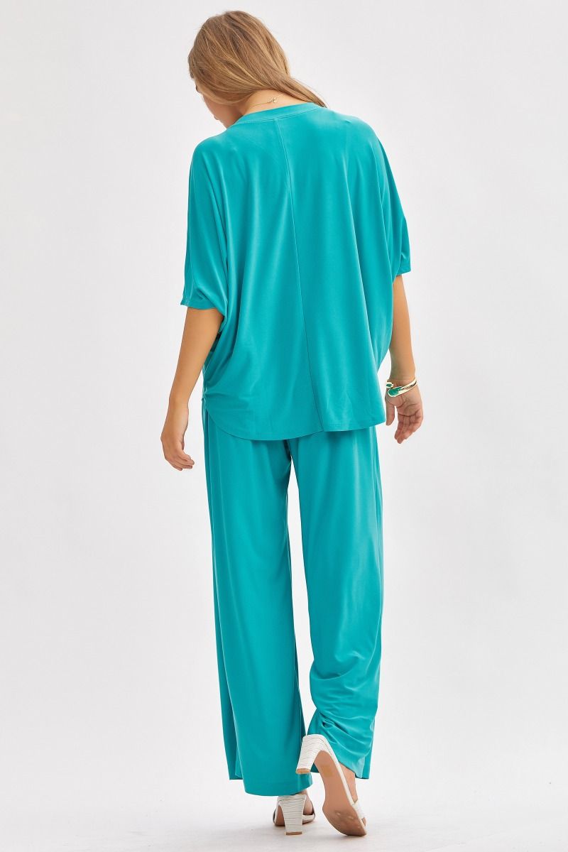Poncho Tunic Top & Wide Leg Pants Outfit Set Outfit Sets