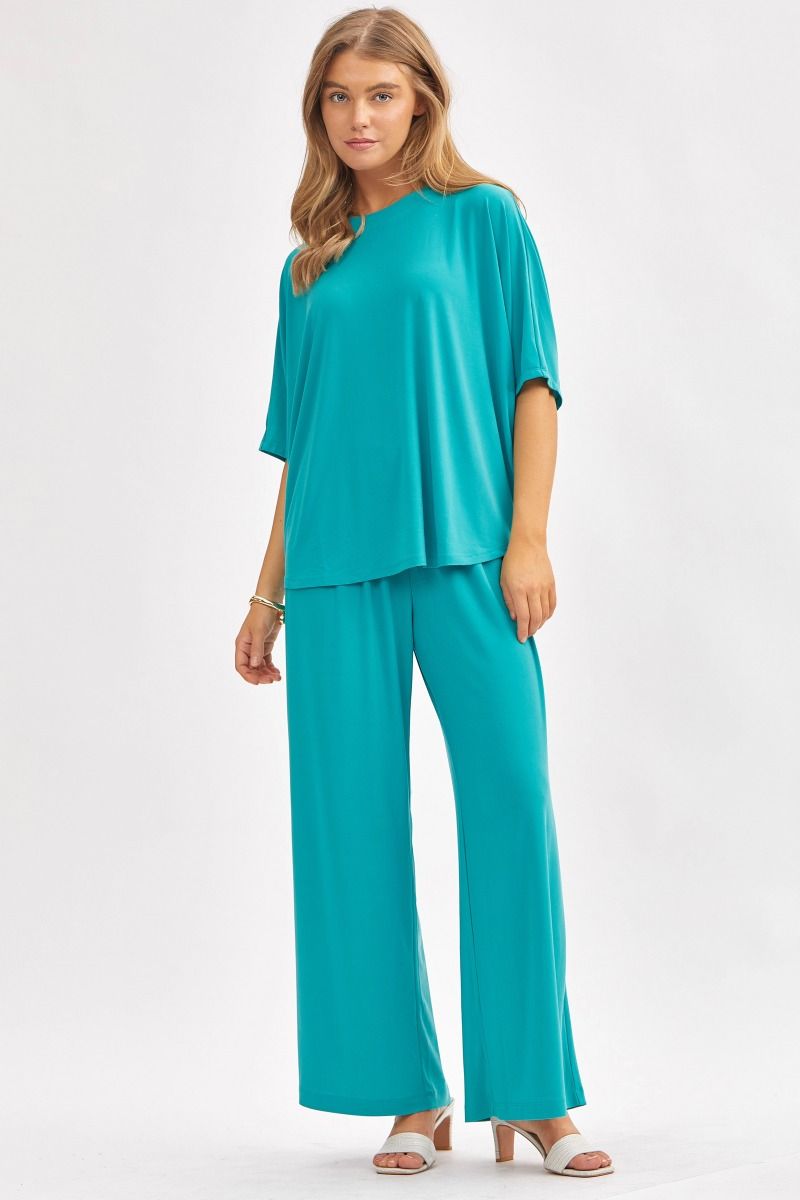Poncho Tunic Top & Wide Leg Pants Outfit Set Outfit Sets
