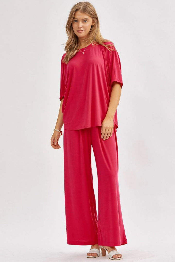 Poncho Tunic Top & Wide Leg Pants Outfit Set Outfit Sets