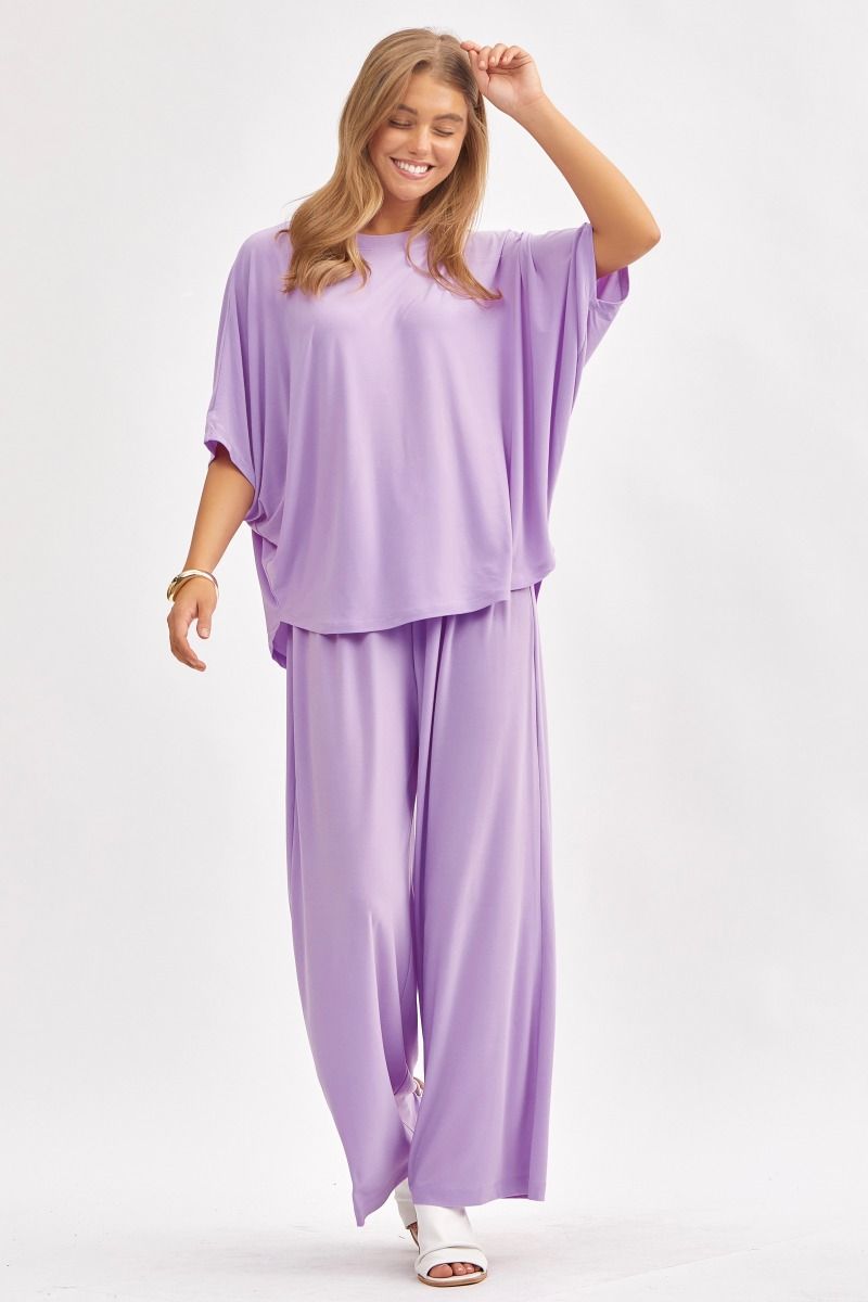 Poncho Tunic Top & Wide Leg Pants Outfit Set Outfit Sets