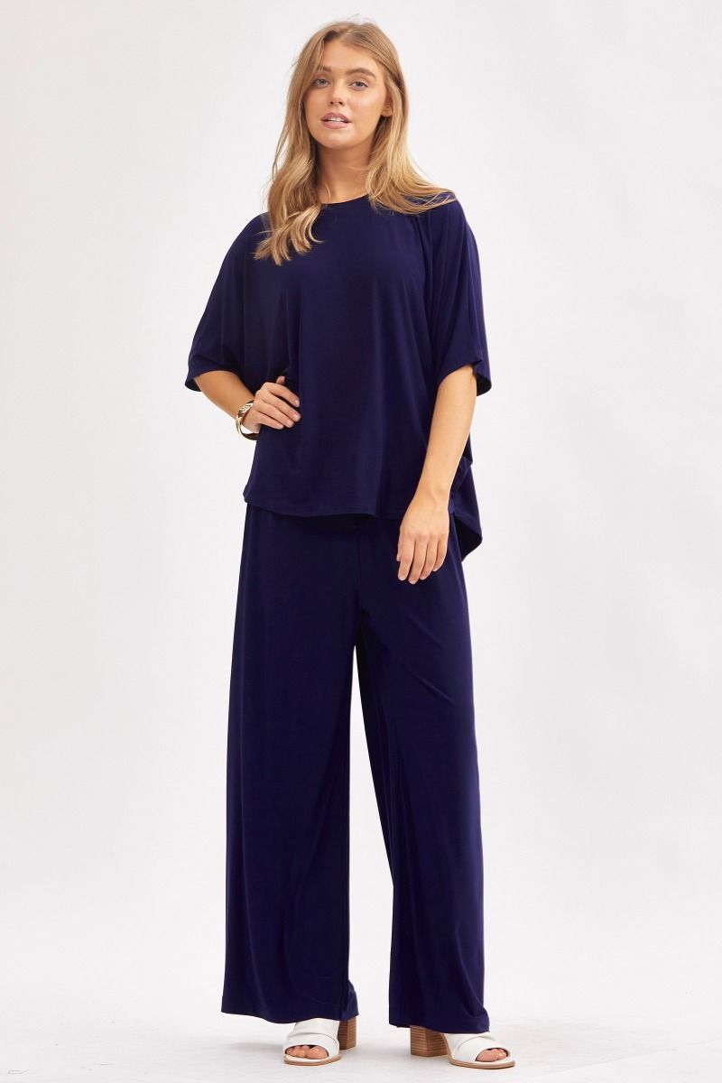 Poncho Tunic Top & Wide Leg Pants Outfit Set Outfit Sets