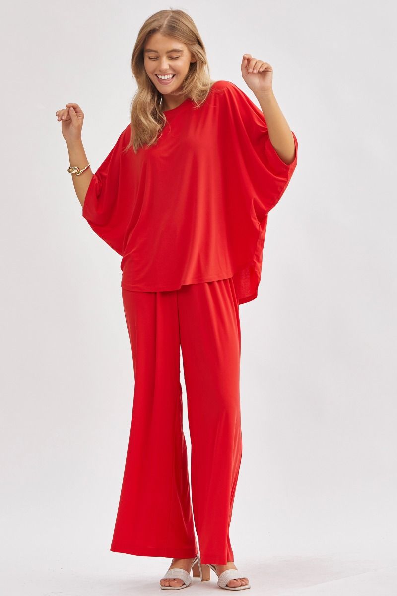 Poncho Tunic Top & Wide Leg Pants Outfit Set Outfit Sets