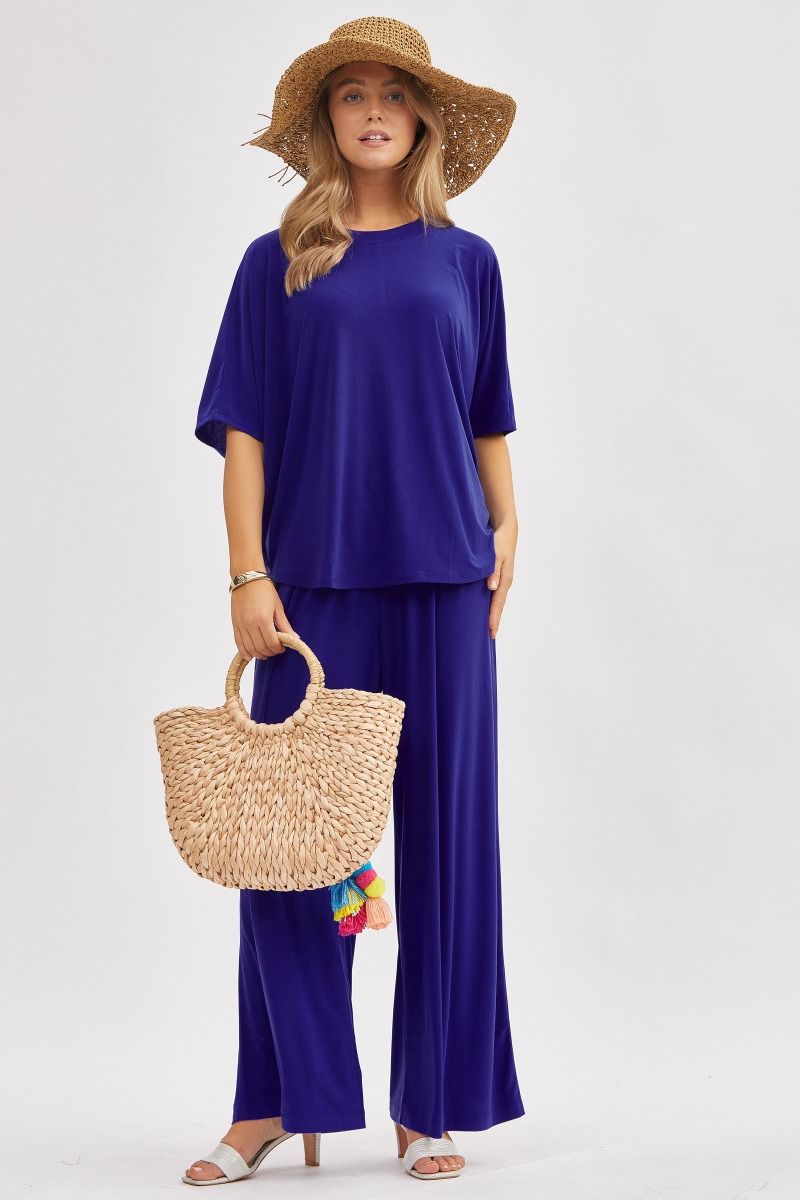 Poncho Tunic Top & Wide Leg Pants Outfit Set Outfit Sets