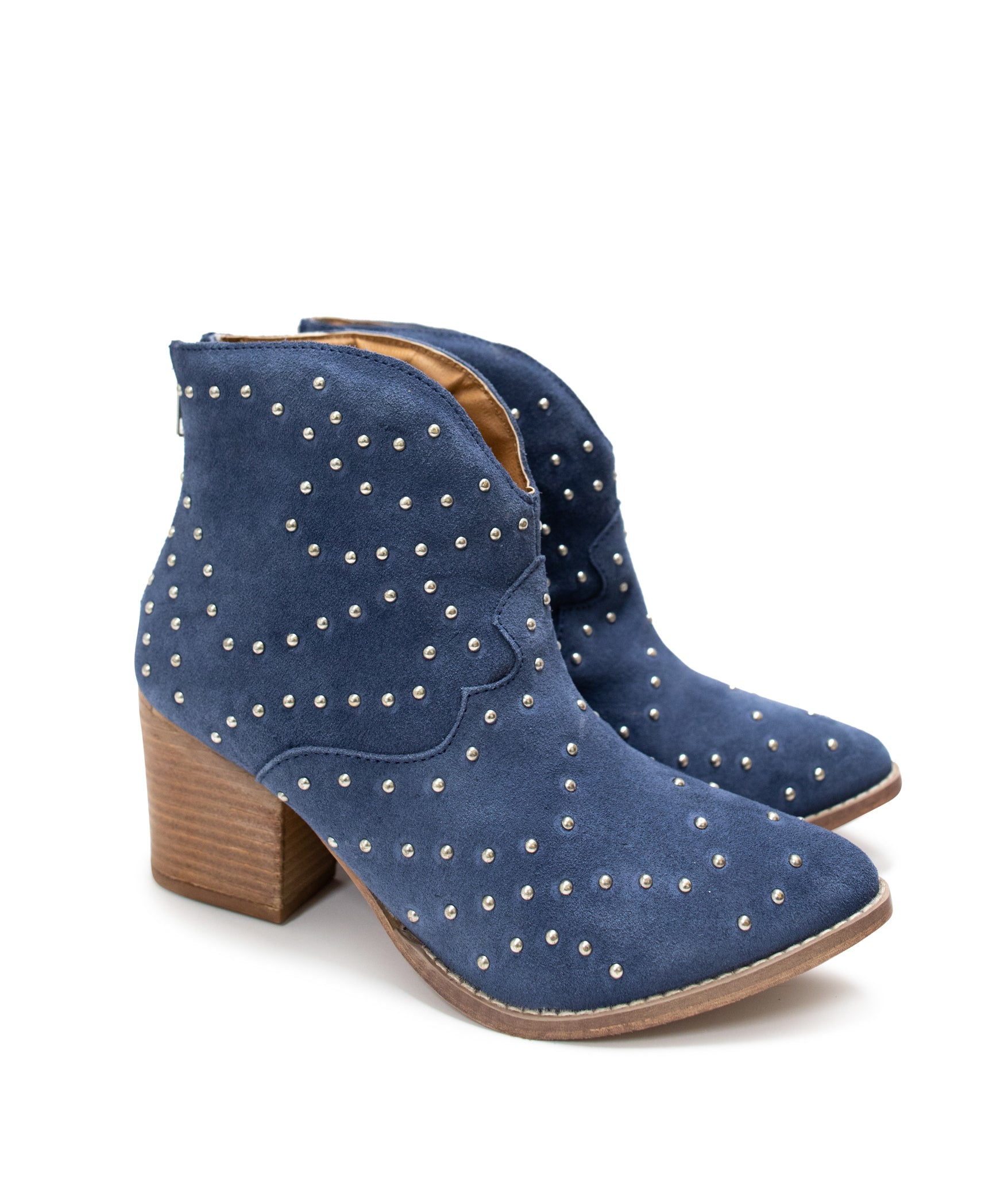 Twilight Studded Heeled Ankle Boot in Denim Shoes