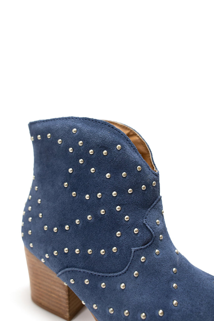 Twilight Studded Heeled Ankle Boot in Denim Shoes