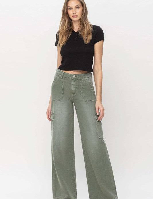 High Rise Wide Leg Utility Cargo Jeans Jeans