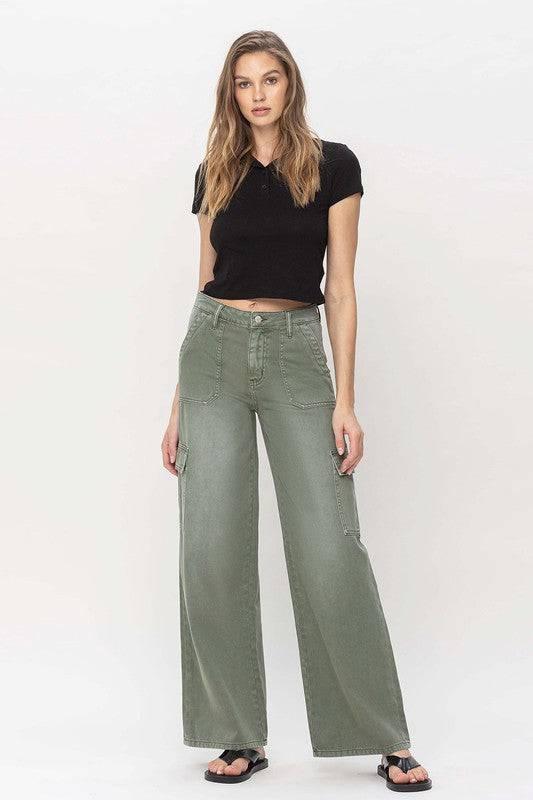 High Rise Wide Leg Utility Cargo Jeans Jeans