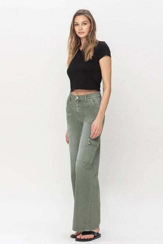 High Rise Wide Leg Utility Cargo Jeans Jeans