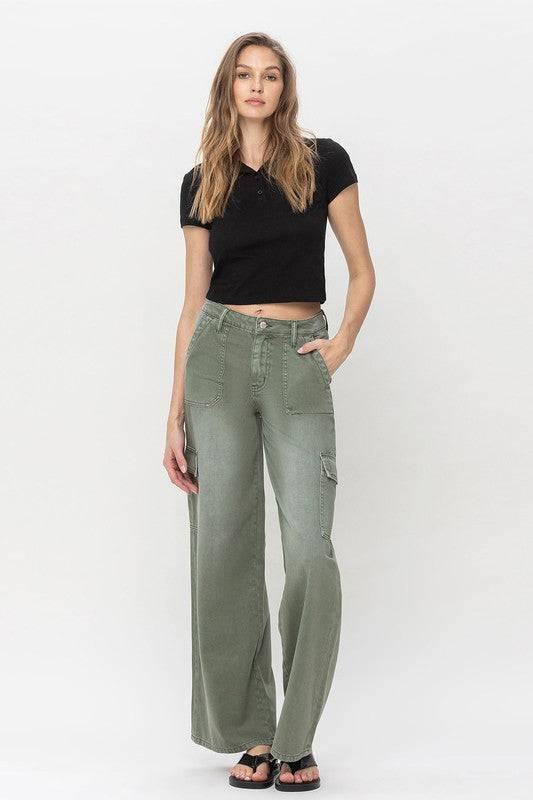 High Rise Wide Leg Utility Cargo Jeans Jeans