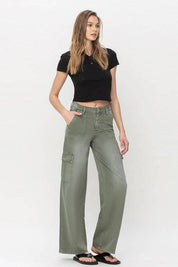 High Rise Wide Leg Utility Cargo Jeans Jeans