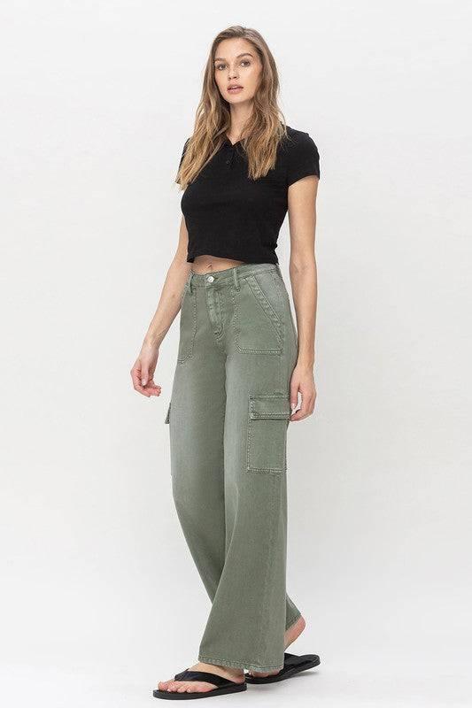 High Rise Wide Leg Utility Cargo Jeans Jeans