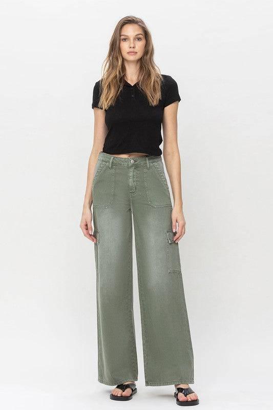 High Rise Wide Leg Utility Cargo Jeans Jeans