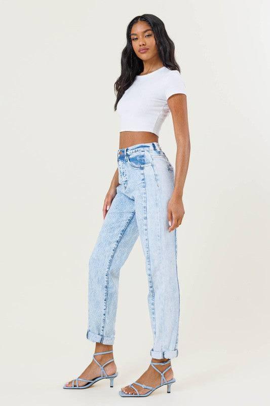 High rise color block boyfriend jeans Jeans