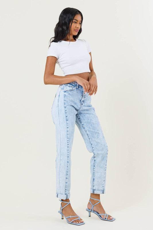 High rise color block boyfriend jeans Jeans