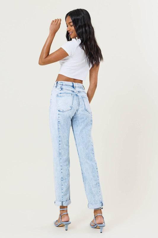 High rise color block boyfriend jeans Jeans