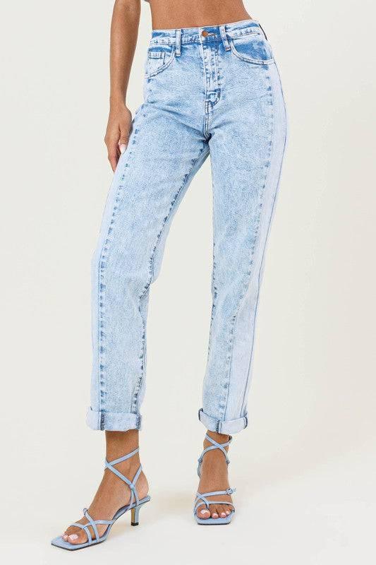 High rise color block boyfriend jeans Jeans