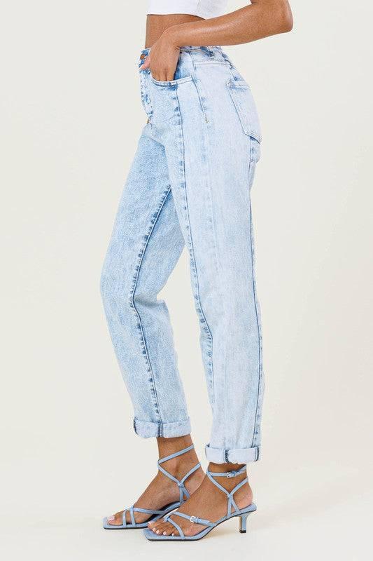 High rise color block boyfriend jeans Jeans