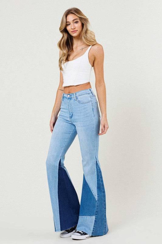 Vibrant M.I.U Color block slit flare jeans Light Stone Jeans