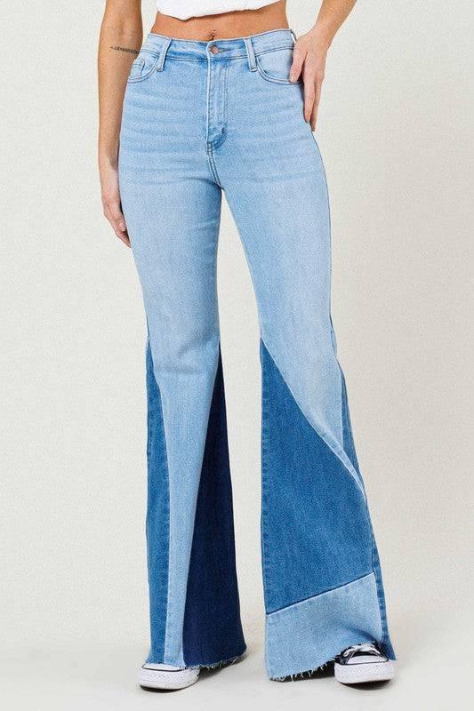 Vibrant M.I.U Color block slit flare jeans Jeans