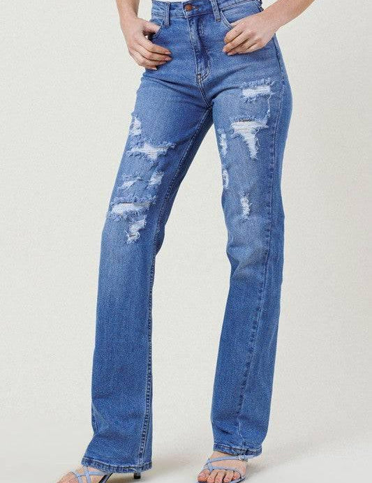 High Rise Distressed Straight Leg Jeans Jeans