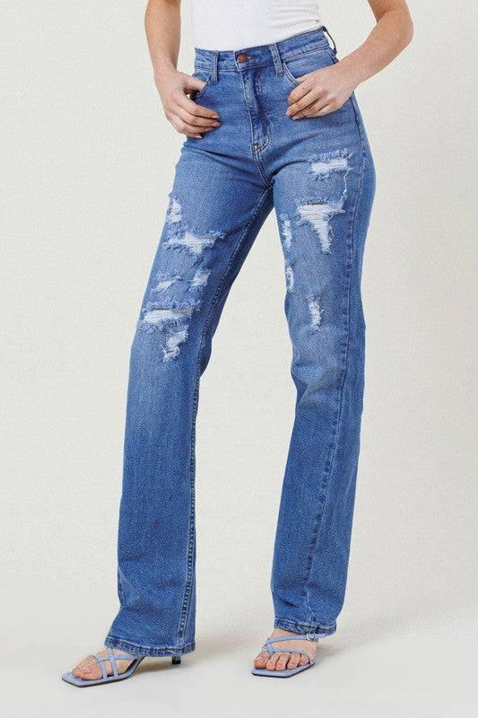 High Rise Distressed Straight Leg Jeans Jeans