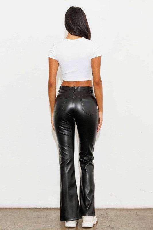 Vegan Leather Front Slit Bootcut Pants Pants