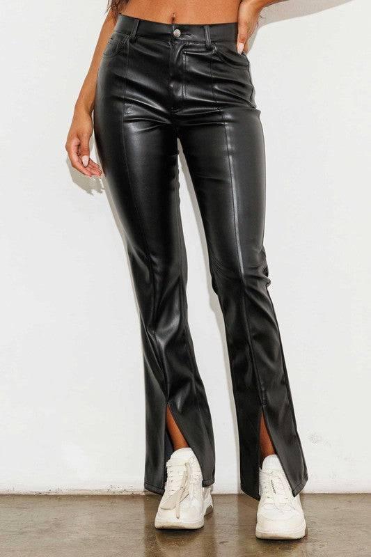 Vegan Leather Front Slit Bootcut Pants Pants