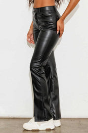 Vegan Leather Front Slit Bootcut Pants Pants