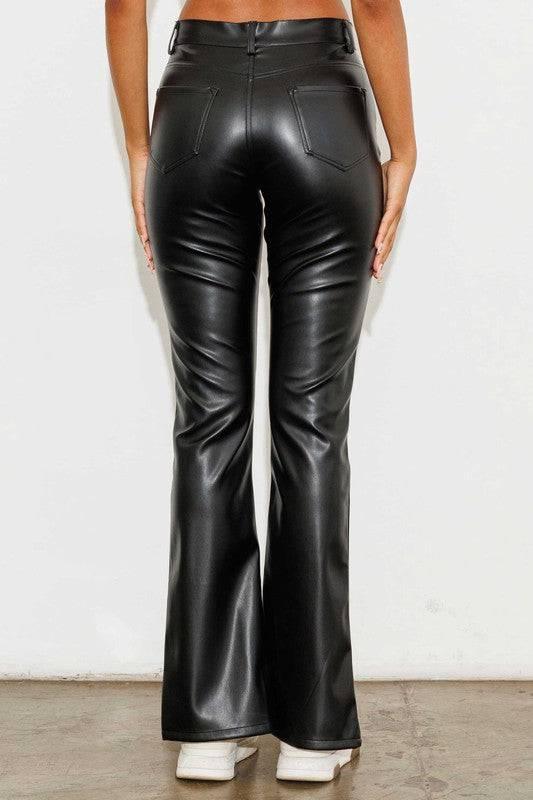 Vegan Leather Front Slit Bootcut Pants Pants