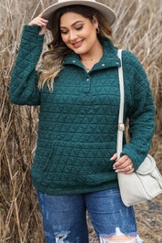 Plus Size Thumbhole Sleeve Quarter Snap Quilted Sweatshirt