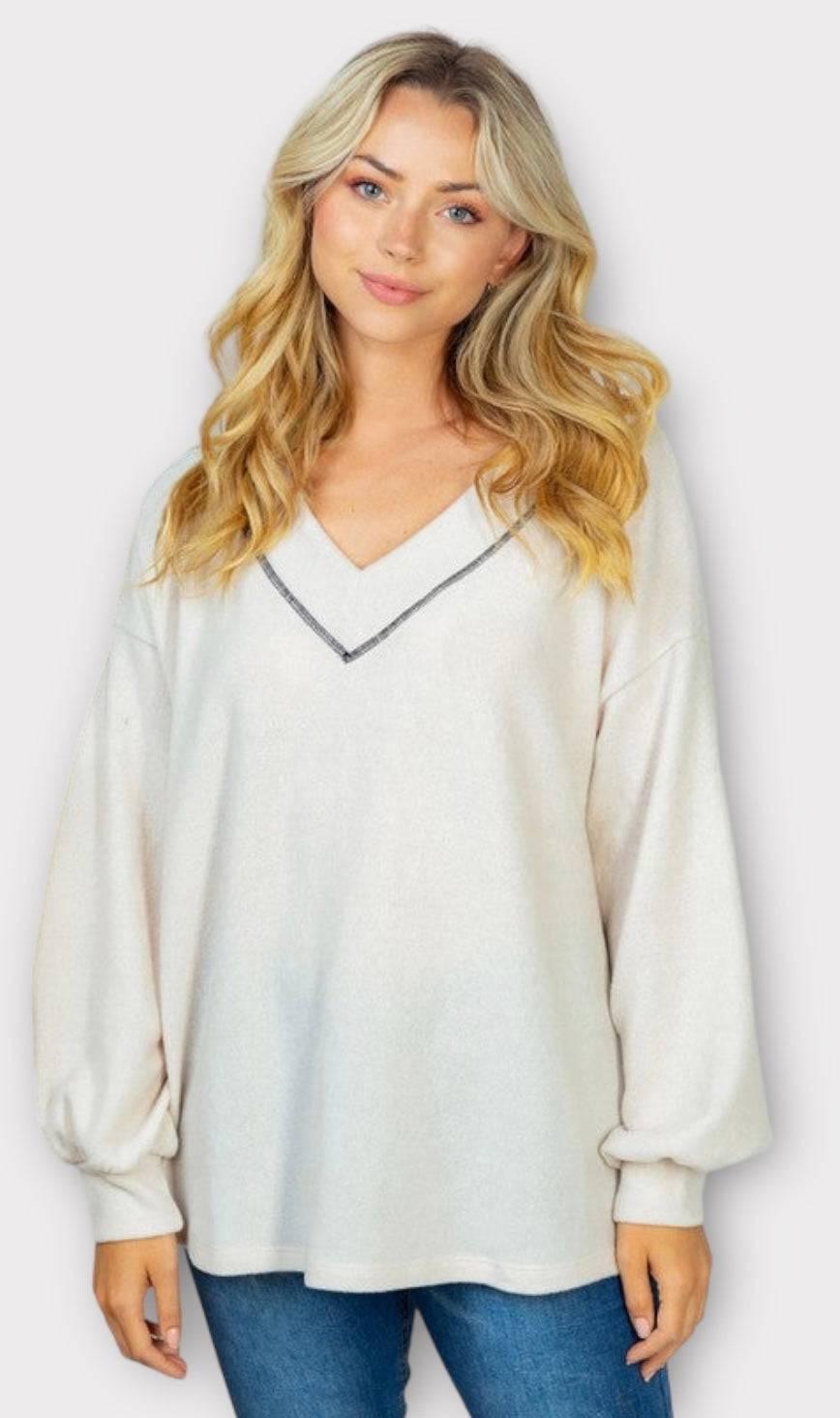 White birch plus size long sleeve knit top in white Shirts & Tops