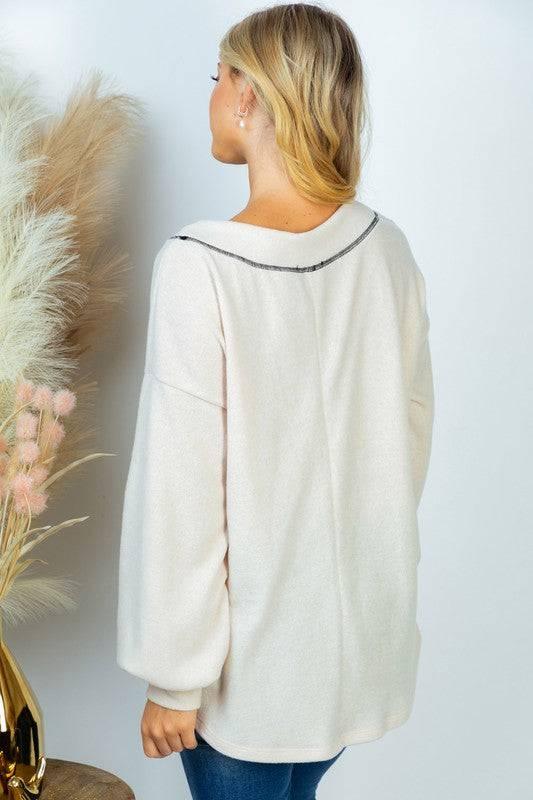 White birch plus size long sleeve knit top in white Shirts & Tops