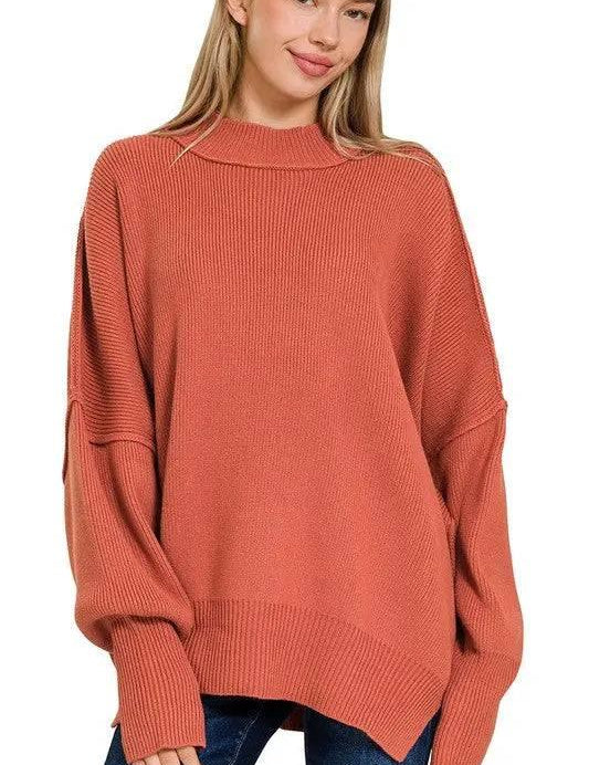 Side slit oversized sweater RUST S M